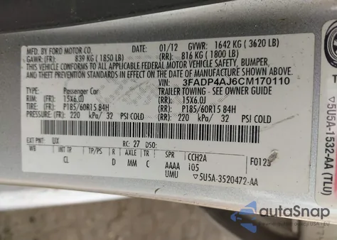 2012 Ford Fiesta S from USA, damaged, VIN 3FADP4AJ6CM170110